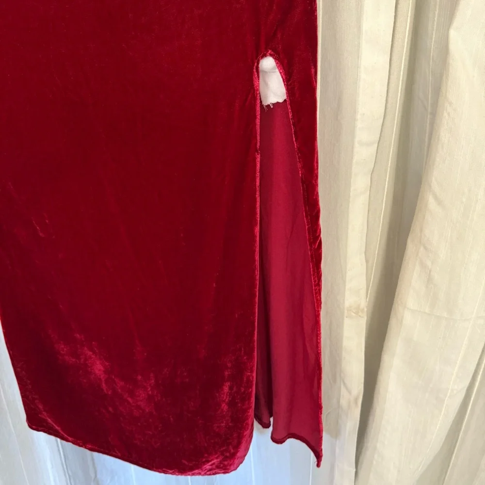 Reformation Crimini Velvet Midi Dress Red Slit Holiday Cocktail Dress S - Picture 3 of 11